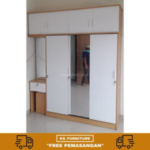 lemari sliding 3 pintu meja rias minimalist