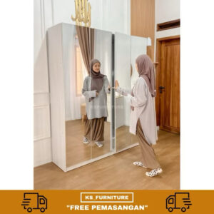 lemari 4 pintu minimalis full cermin