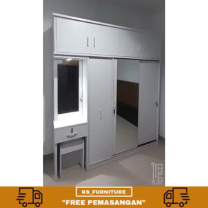 lemari sliding + lemari hijab + meja rias super minimalist